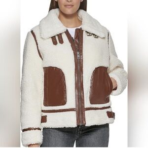 Levi's Cream and Brown Sherpa Moto Jacket